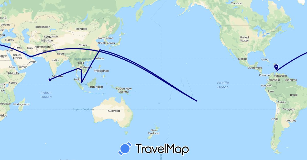 TravelMap itinerary: driving in United Arab Emirates, China, France, Cambodia, Maldives, Netherlands, Singapore, Thailand (Asia, Europe)